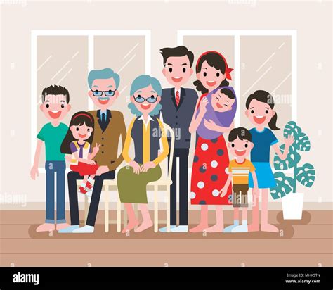 Happy family portrait, big family get together in flat design Stock Vector Image & Art - Alamy