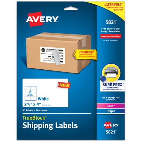 Avery® Shipping Labels, Sure Feed™ and TrueBlock® Technology, Permanent ...