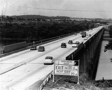 The Turnpike's original Susquehanna River Bridge, facing eastbound towards Steelton, in the ...