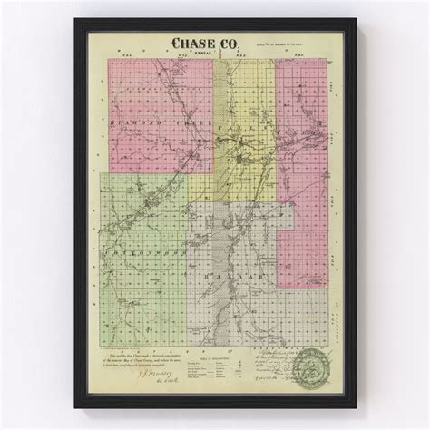 Vintage Map of Chase County Kansas, 1887 by Ted's Vintage Art