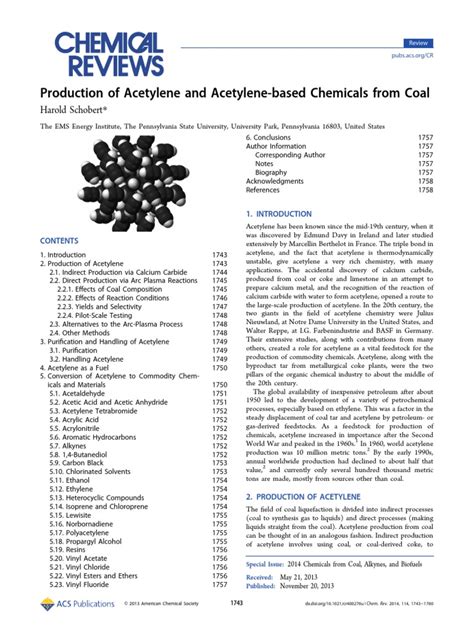 Production of Acetylene and Acetylene-Based Chemicals From Coal | PDF | Coal | Coke (Fuel)