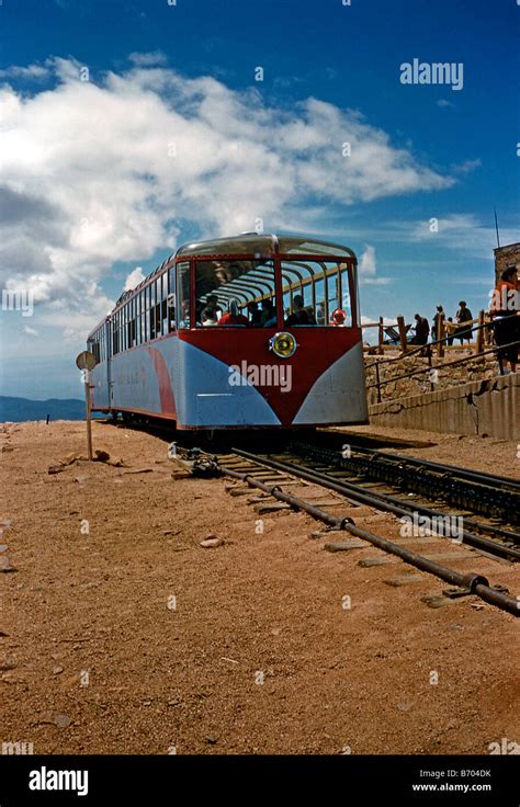 The summit of Pikes Peak Railway (Pikes Peak Cog Railway) with stream ...