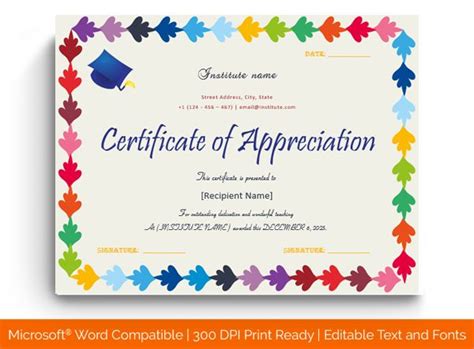 a certificate with colorful leaves on it