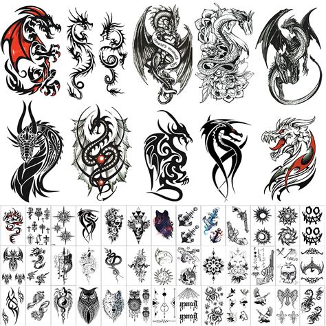 Buy 50 Sheets Forearm Half Sleeve Dragon Temporary Tattoos for Men Women Adults Fake Tattoos 3D ...