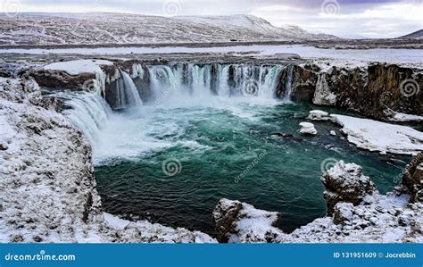 Godafoss Waterfall in Winter in Iceland.psd Stock Image - Image of riverbed, peaceful: 131951609