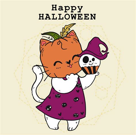 cute cat in a pumpkin costume for Halloween celebration 1943168 Vector ...