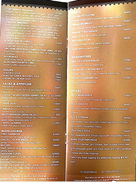 The Palms Menu, Menu for The Palms, Landmark Hotel, Dubai, Dubai