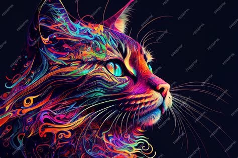 Premium Photo | Psychedelic cat art. ai generated