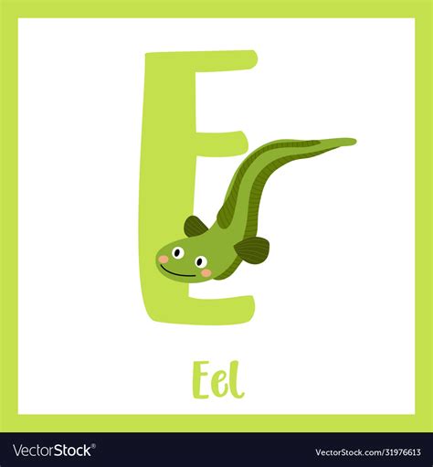 Letter e vocabulary green eel Royalty Free Vector Image