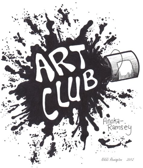 an art club logo with black ink splatters on white paper and the words ...