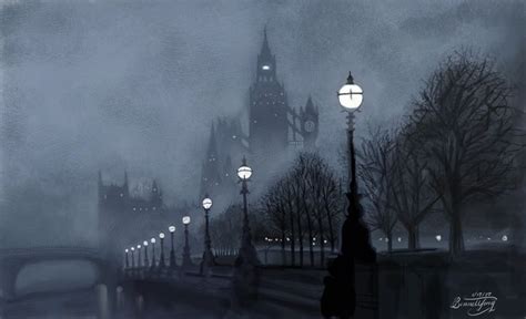 *🇬🇧 Foggy London at night (England, UK) digital art by ArtbyBennett 🏙🌫 | Fantasy aesthetic ...