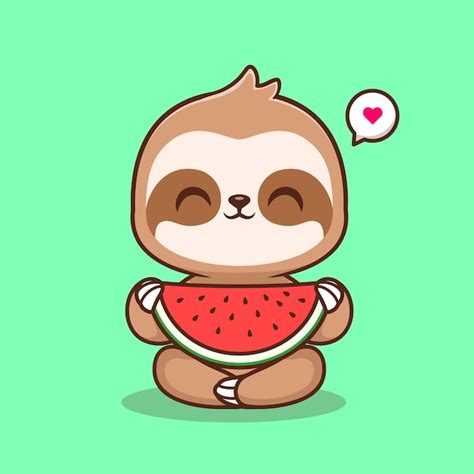 Premium Vector | Cute Sloth Eating Watermelon Cartoon Vector Icon ...