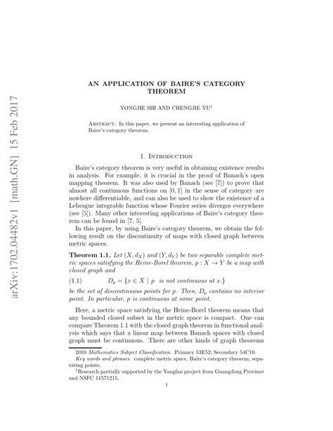 (PDF) An application of Baire's category theorem