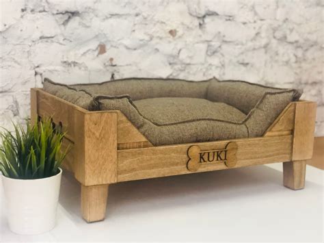 Customizable Raised Wooden Dog Bed, Mid Century Modern, Elevated Pet Bed Furniture, Handmade ...