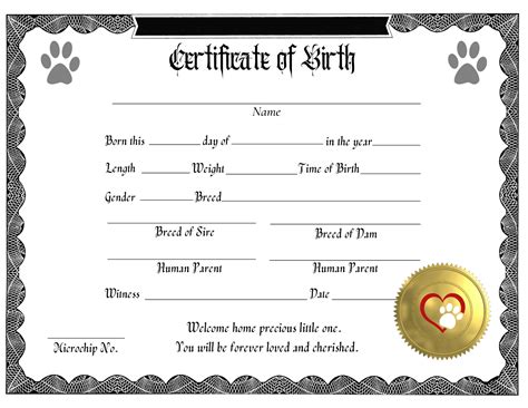 Printable Dog Birth Certificates