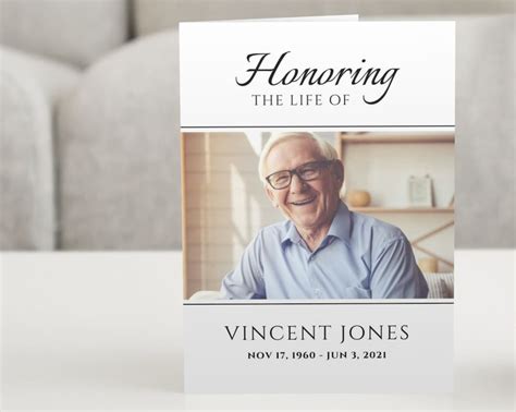 Black & White Obituary Template Funeral Program Template Editable ...