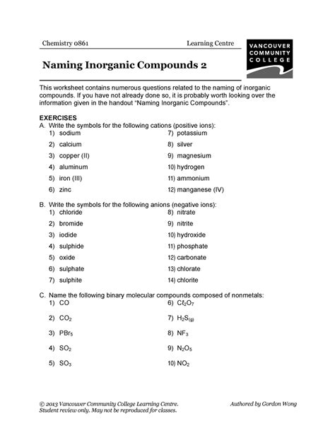 Chem0861-Naming Inorganic Compounds 2 - © 20 13 Va n cou v er Com m u n ...