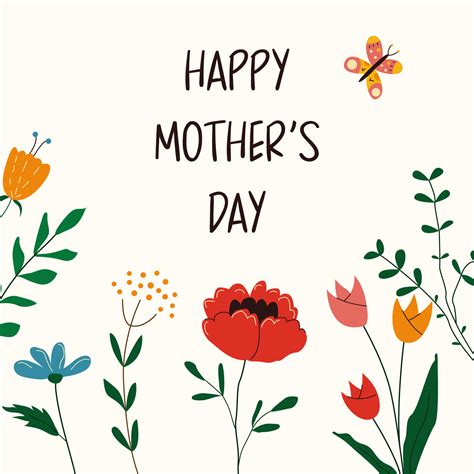 Happy Mother's Day greeting card with cute floral background. Botanical postcard design with ...