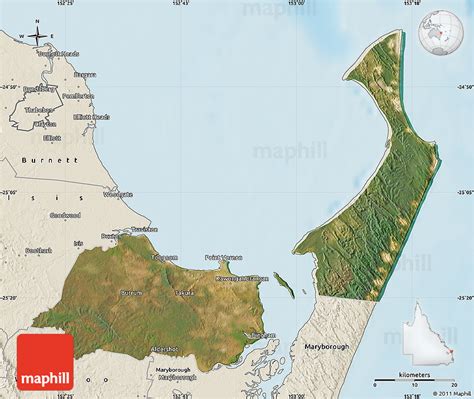 Satellite Map of Hervey Bay, shaded relief outside