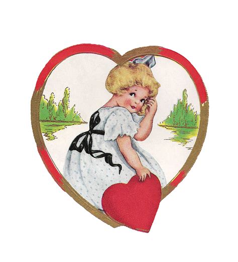 Antique Images: Free Vintage Valentine Graphic: Sweet Valentine Girl with Red Heart