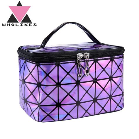 Wholikes Fashion Brand of Women's Purple PU Leather Cosmetic Bag Travel ...