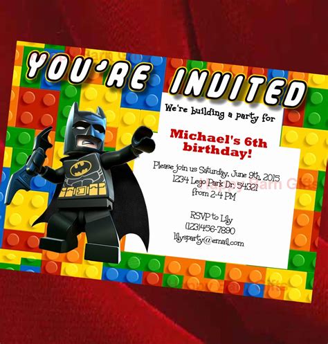 Lego Batman Invitation Template Unique Lego Birthday Invitation Lego ...