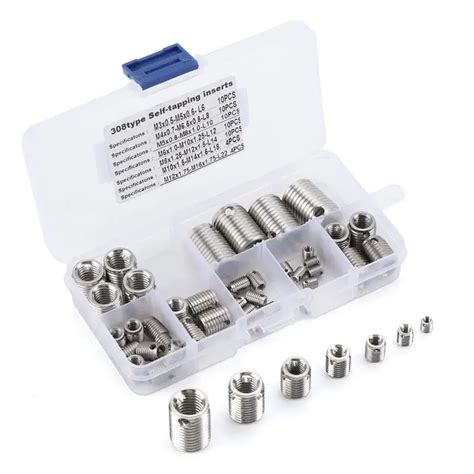 58Pcs/Set Self Tapping Thread Insert Stainless Steel Inner Thread Inserts Set Assortment Kit ...