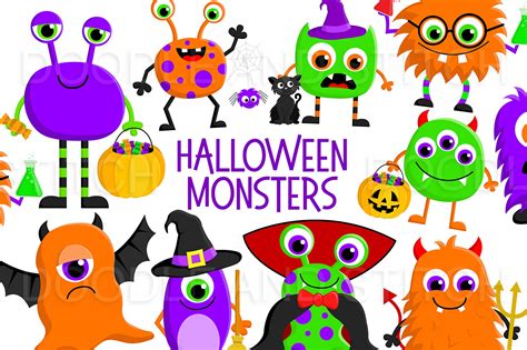 Halloween Monsters Clipart Illustrations Cute Monster Clip - Etsy