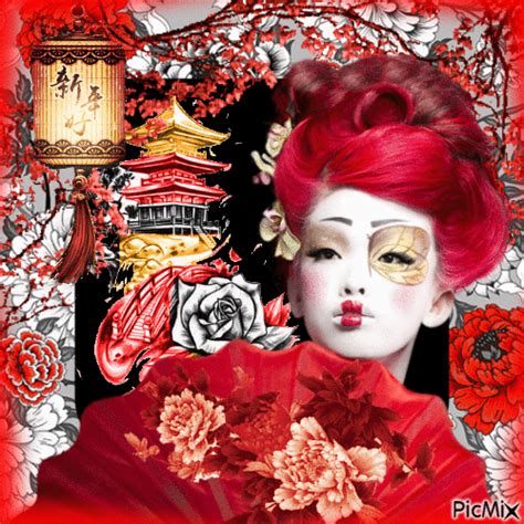 Asian Art - Black, white and red - GIF animé gratuit - PicMix