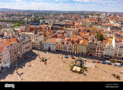 PILSEN, CZECH REPUBLIC, EUROPE - Aerial of buildings on Main Square ...