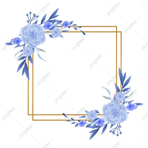 Floral Wedding Decor Vector Hd PNG Images, Vector Blue Flower Floral Decoration With Gold ...