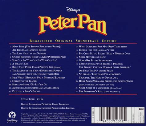 Film Music Site - Peter Pan Soundtrack (Oliver Wallace) - Walt Disney Records (2006) - Original ...