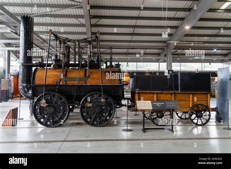 Stephenson's Locomotion No. 1 on display in the Locomotion museum in Shildon, County Durham, UK ...