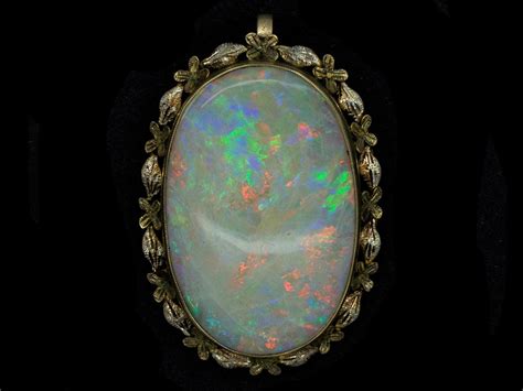 Large Oval Opal 15ct Gold Pendant - The Antique Jewellery Company