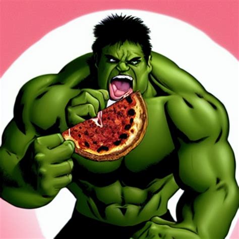 prompthunt: the hulk eating a pepperoni pizza