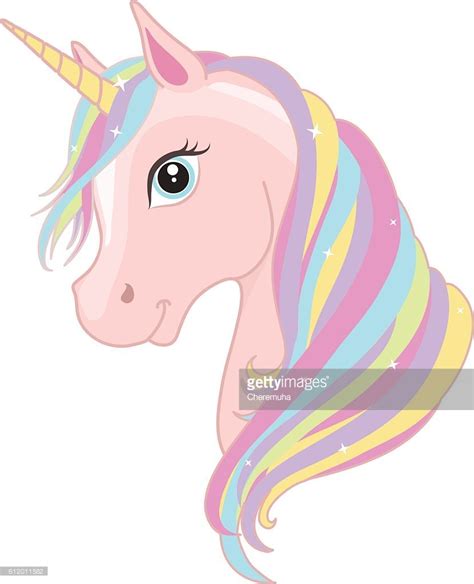 Vector Art : Pink magic unicorn head with rainbow mane. Vector ...