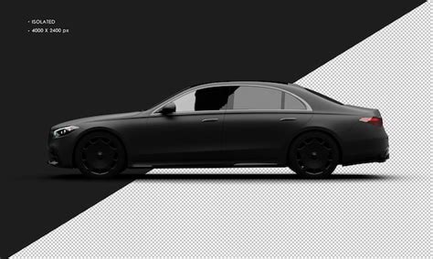 Premium PSD | Isolated realistic matte black luxury modern elegant sedan city car from left side ...