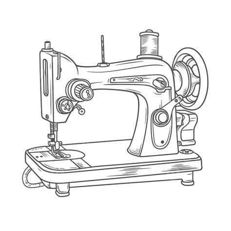 رسم تخطيطي لآلة الخياطة على خلفية بيضاء المتجه, رسم الجناح, رسم ماكينة ...