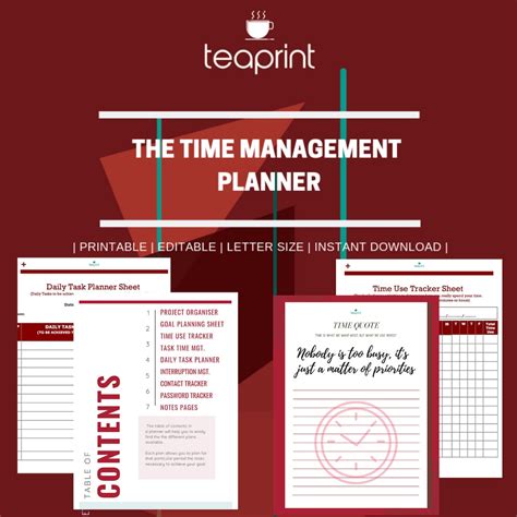 The Time Management Planner, 18 Pages, Printable, Instant Download, PDF ...