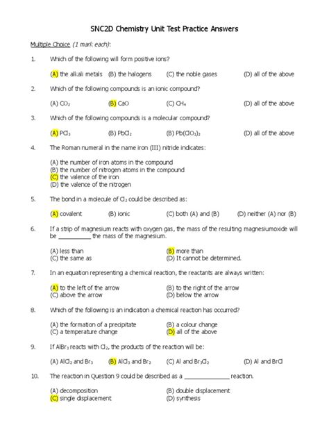 Chemistry Unit 5 Quiz 1