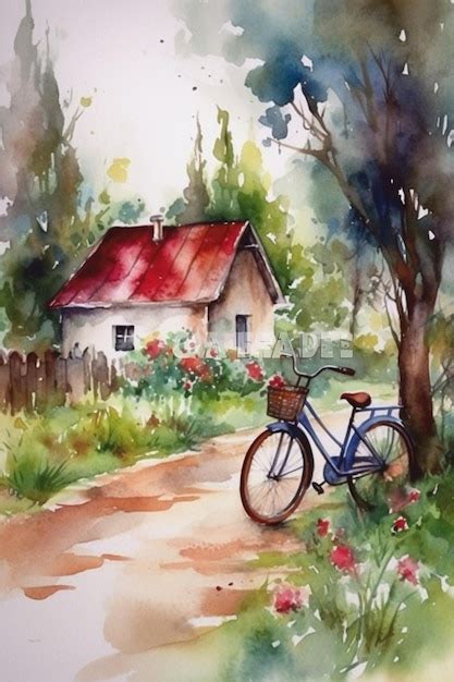 Premium AI Image | A painting of a bicycle in a garden