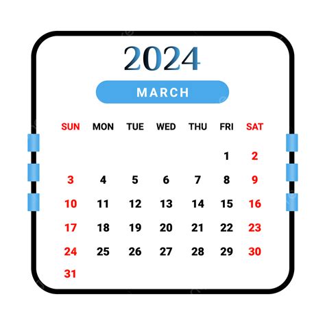 Calendário Do Mês De Março De 2024 Com Forma única Preta E Azul Celeste Vetor PNG , Calendário ...