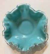 Fenton Turquoise Silvercrest Candy Dish, Fenton Aqua Blue Opalesecnt Hobnal Vase, Fenton Green ...