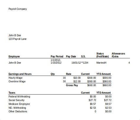 Paycheck Stub Template Excel | DocTemplates