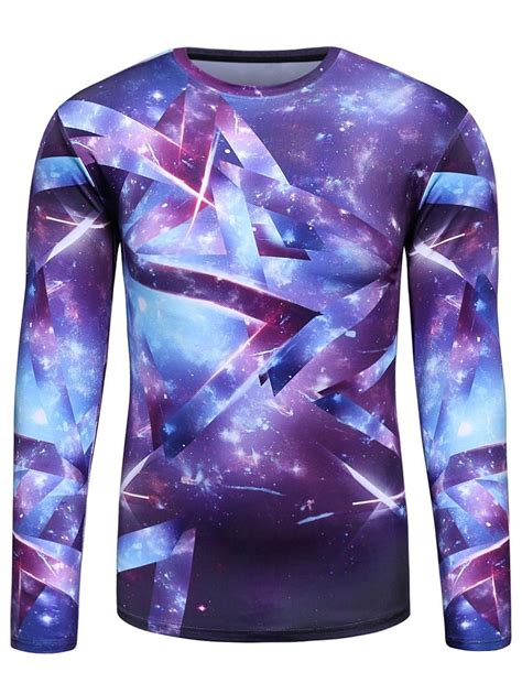 Long Sleeve 3D Geometric Trippy Galaxy T-Shirt - multicolor 2XL Graphic ...