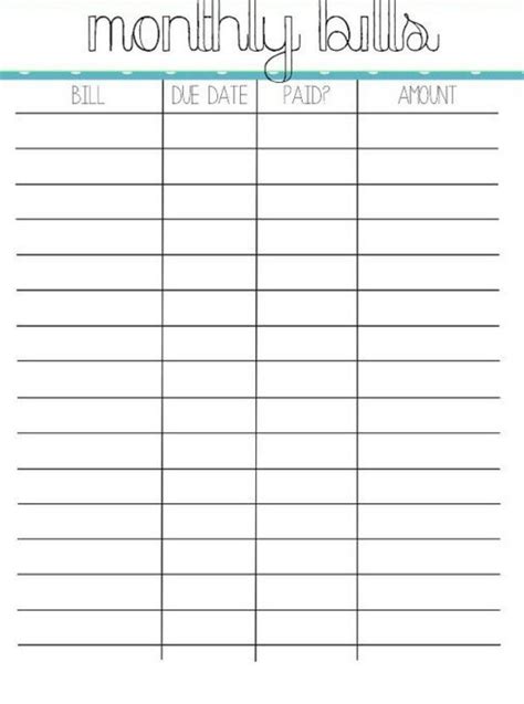 Printable Monthly Bill Paying Worksheet | Organizing monthly bills ...