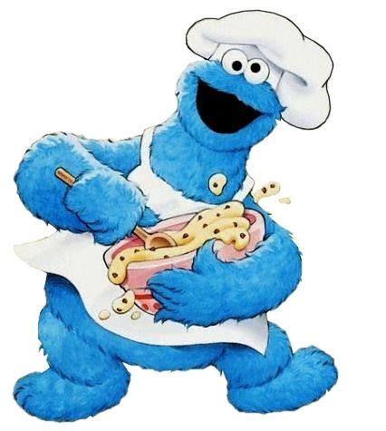 the cookie monster is holding a hot dog in his hand and wearing a chef ...