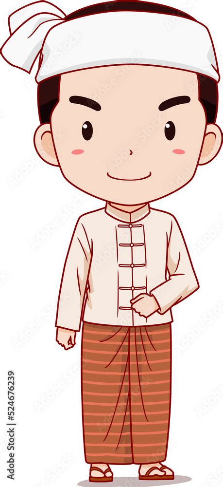 Cartoon Myanmar man in traditional costume. Stock Illustration | Adobe ...