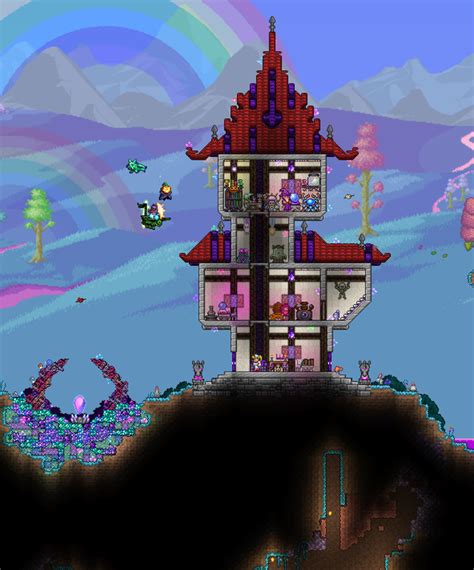 A wizard tower for the Hallow biome - Terraria | Terrarium base, Terraria house ideas, The hallow