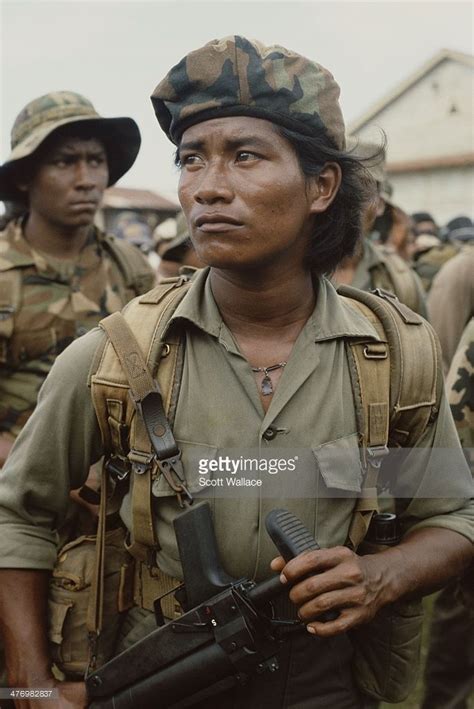 A contra guerilla of the Miskito people, Nicaragua, 1987. The group ...